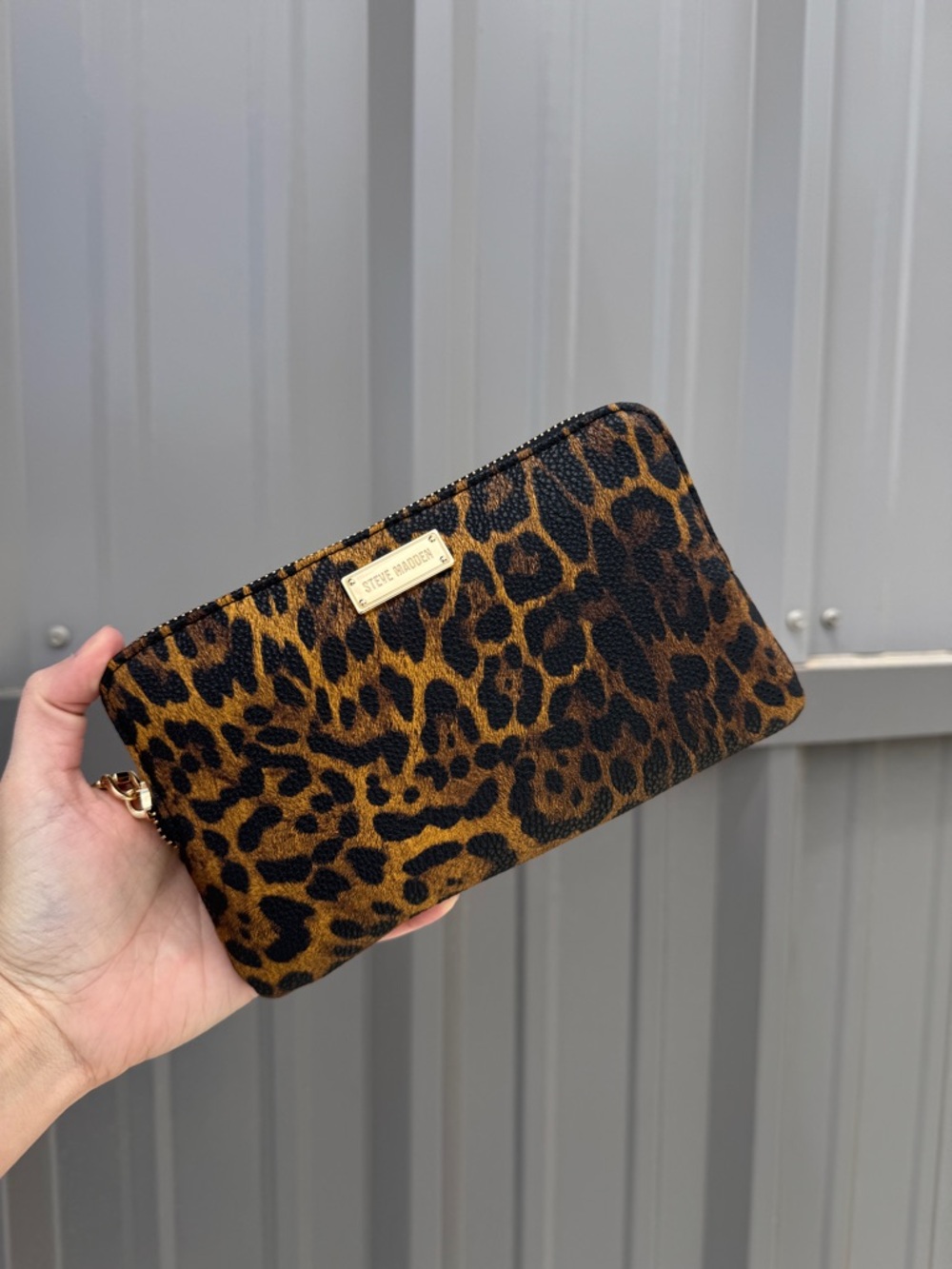 Steve Madden Leopard Print Zip Clutch - Brown/Black/Gold
